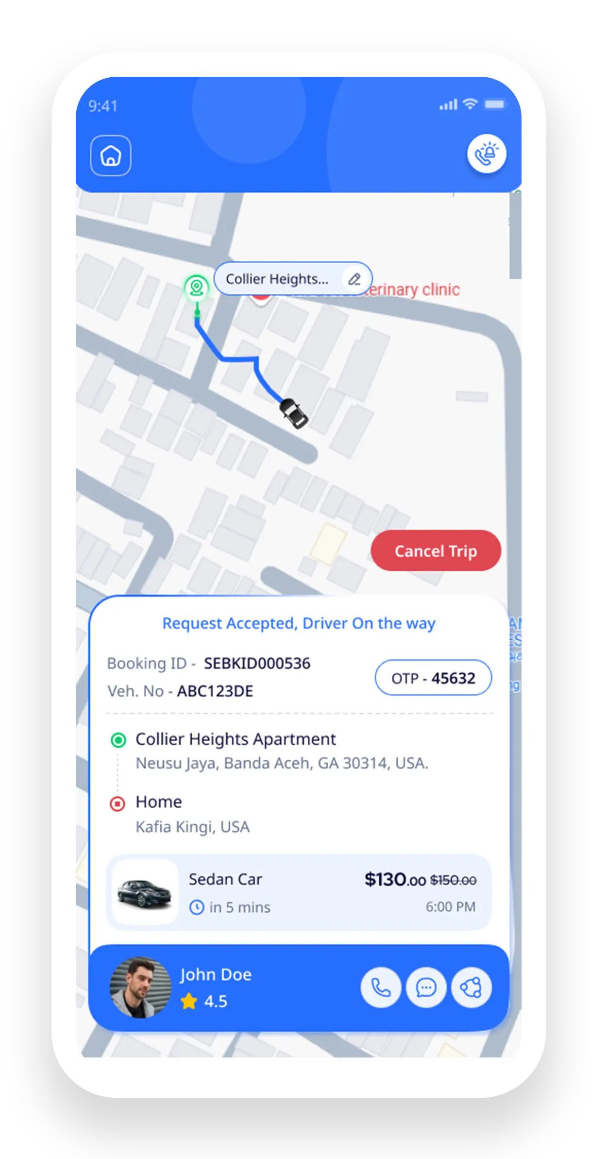 Emergency SOS safety button in taxi booking app